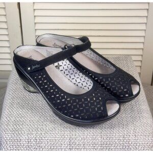 Jambu Women's Journey Encore Wedge Slip On Sandal Clog Black Nubuck Leather Sz 9